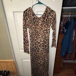 SHEIN Brown Leopard Long Sleeve Dress